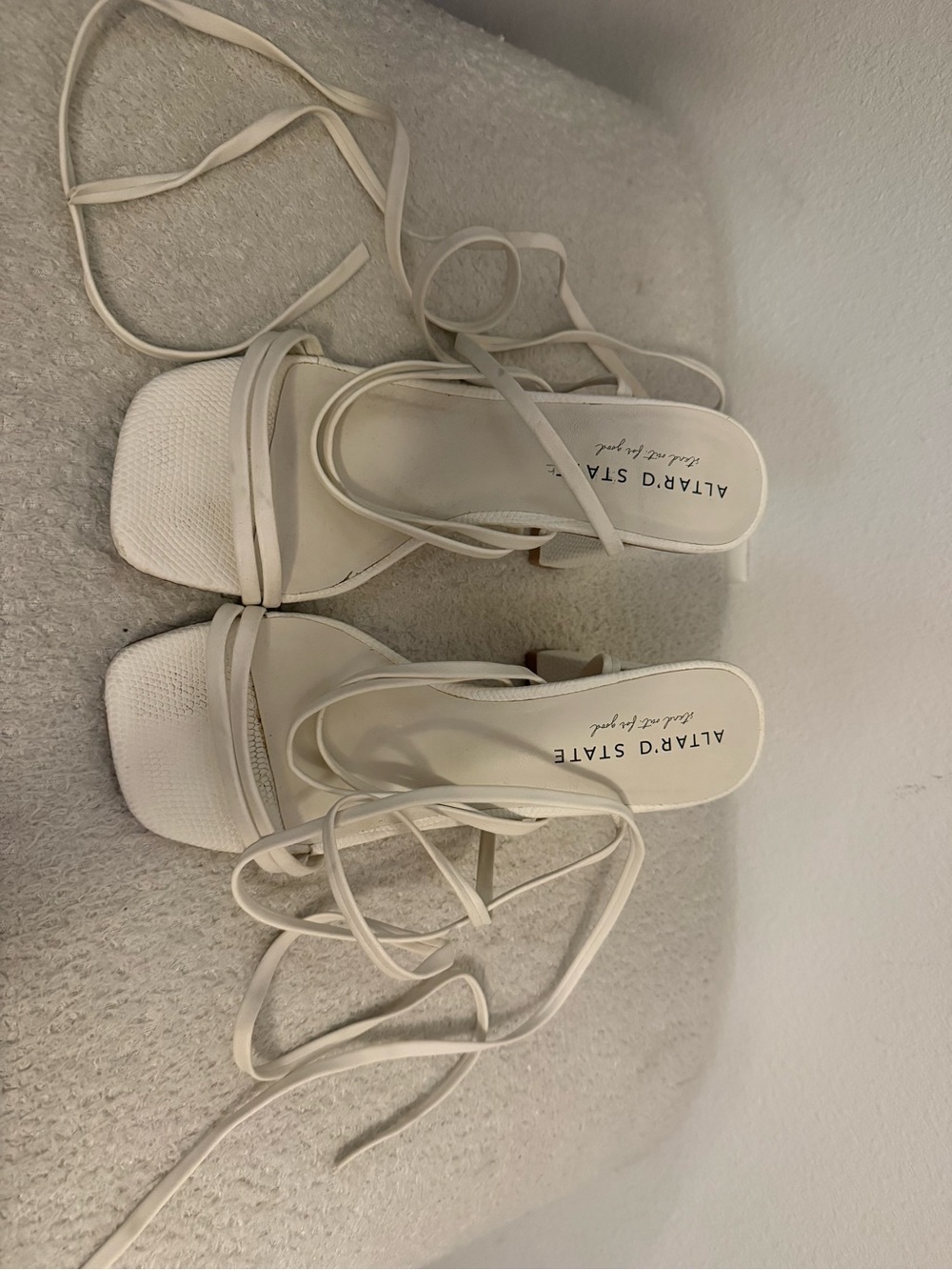 Altar'd State Cream Lace-Up Square Toe Heels